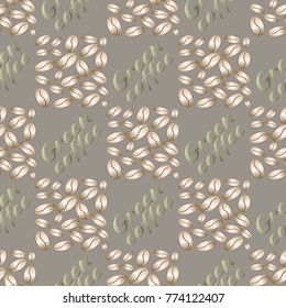Green coffee bean seamless pattern background. Illustration with text.