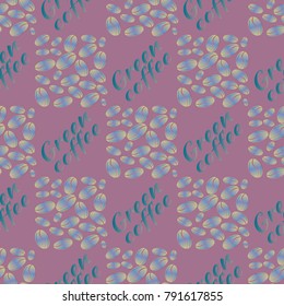 Green coffee bean seamless pattern background. Illustration with text.
