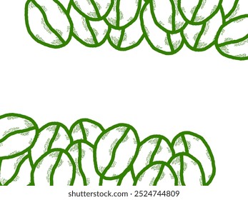 Ilustración de granos de café verde. Diseño de café crudo y sin procesar. Para uso de marco o fondo.