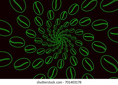 Green coffee beans on a black background - vector pattern
