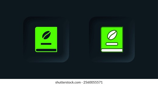 Green Coffee book icon isolated on black background. Black square button. Vector