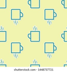 Green Coffee cup flat icon isolated seamless pattern on yellow background. Tea cup. Hot drink coffee.  Vector Illustration