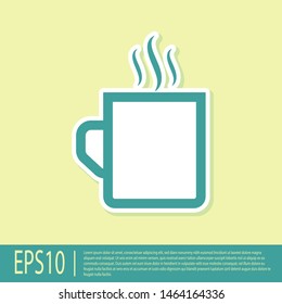 Green Coffee cup flat icon isolated on yellow background. Tea cup. Hot drink coffee.  Vector Illustration