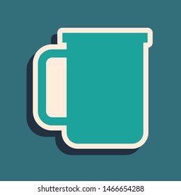 Green Coffee cup flat icon isolated on blue background. Tea cup. Hot drink coffee. Long shadow style. Vector Illustration