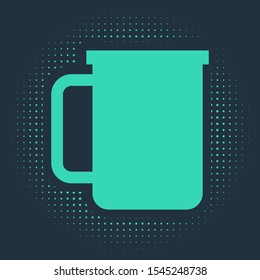 Green Coffee cup flat icon isolated on blue background. Tea cup. Hot drink coffee. Abstract circle random dots. Vector Illustration