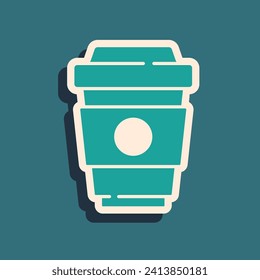 Green Coffee cup to go icon isolated on green background. Long shadow style. Vector