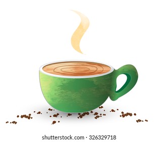 green coffee cup hand drawn water color
