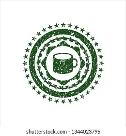 Green coffee cup icon inside distress rubber texture