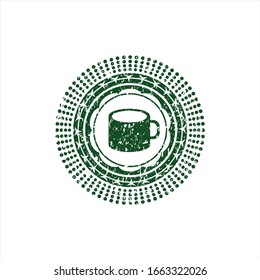 Green coffee cup icon inside grunge stamp