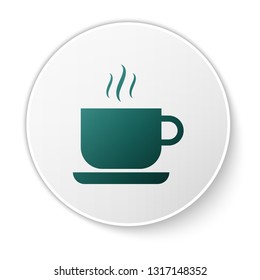Green Coffee cup icon isolated on white background. Tea cup. Hot drink coffee. Green circle button. Vector Illustration