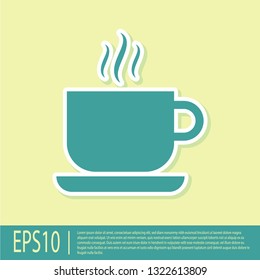 Green Coffee cup icon isolated on yellow background. Tea cup. Hot drink coffee. Vector Illustration