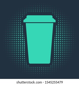 Green Coffee cup icon isolated on blue background. Disposable coffee cup with hot coffee. Abstract circle random dots. Vector Illustration