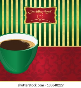 Green coffee cup on elegant background - Vector illustration