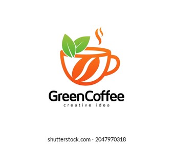 Green coffee drink mug logo design template