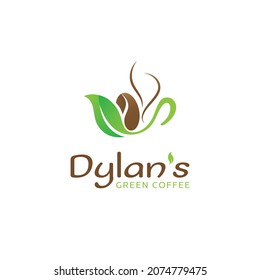 Green Coffee Logo - Coffee bean Leaf Logo - Smoky Green Coffee