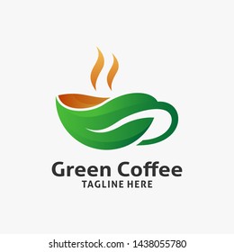 Green coffee logo design with leaf shape