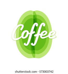 Green coffee logo design. Vector illustration with lettering. 