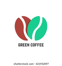 green coffee logo like beans. concept of stylized coffeehouse, mocha, energetic, americano, tasty, beverage. flat style trend modern logo design vector illustration on white background