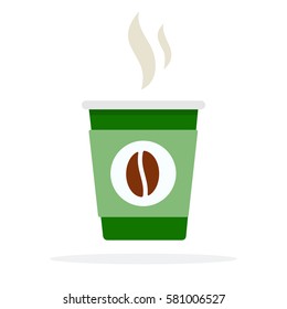 Green coffee paper cup with hot steam