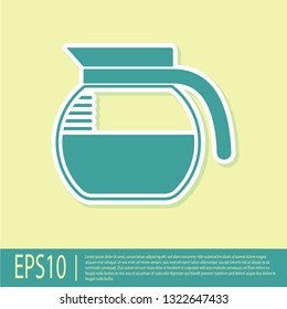 Green Coffee pot icon isolated on yellow background. Flat design. Vector Illustration