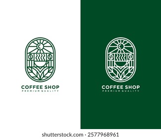 Green coffee shop line art logo