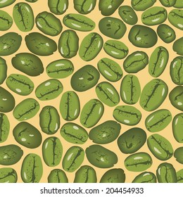Green coffee vector seamless beans background. Vector illustration