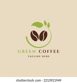 green coffee vintage logo with leaf vector illustration design