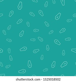 Green Coffin with christian cross icon isolated seamless pattern on green background. Happy Halloween party.  Vector Illustration