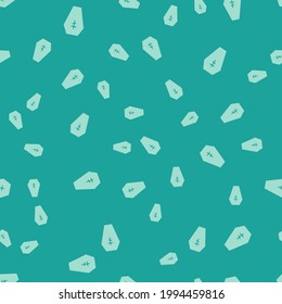 Green Coffin with christian cross icon isolated seamless pattern on green background. Happy Halloween party.  Vector