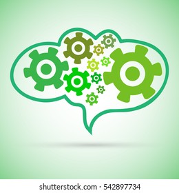 Green Cogwheel chain in a brain, vector illustration