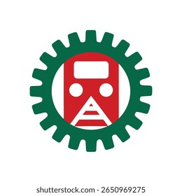 Green cogwheel emblem with red train-like symbol representing Revolucion Mexicana