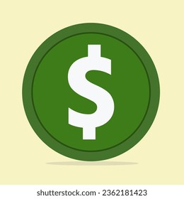 green coin icon. Money design. Gold dollar flat symbol. Vector illustration,  With dollar sign. Vector illustration isolated on white background