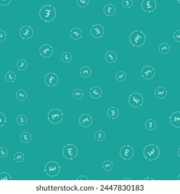 Green Coin money with pound sterling symbol icon isolated seamless pattern on green background. Banking currency sign. Cash symbol.  Vector