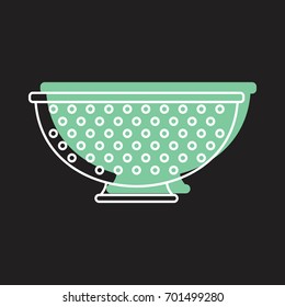 Green colander in doodle style icons vector illustration for design and web isolated on black background. Green colander vector object for labels and logo