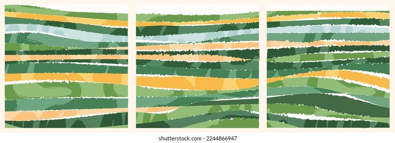 Green collage abstract agri field background vector illustration. Pattern with textured nature, organic shape with scribble. Square post set, contemporary backdrop collection, social media template