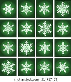 Green collage with white snowflakes