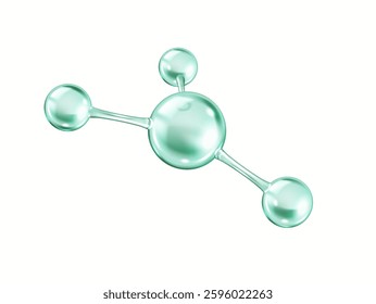 Green collagen molecular structure realistic vector illustration. Scientific model consists of connected spheres 3d object on white background