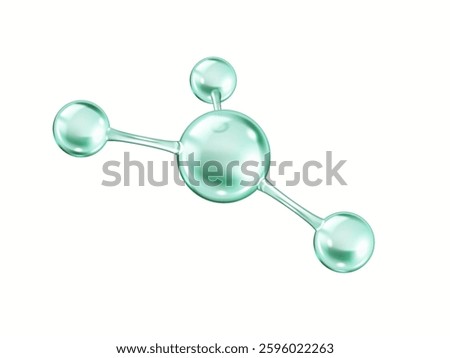 Green collagen molecular structure realistic vector illustration. Scientific model consists of connected spheres 3d object on white background