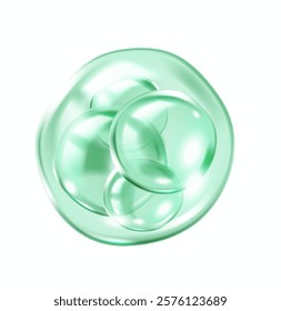 Green collagen molecules creating captivating bubble effect realistic vector illustration. Essence of skincare cosmetic 3d object on white