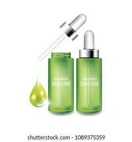 Green collagen vitamin skin care cream , serum banner vector illustration