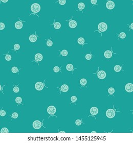 Green Collar with name tag icon isolated seamless pattern on green background. Supplies for domestic animal. Dog or cat paw print. Cat and dog care. Pet chains.  Vector Illustration