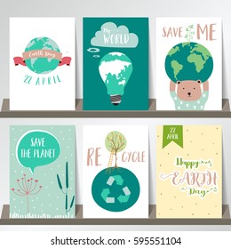 Green collection for banners,Flyers,Placards with world,ribbon,tree,flower,bear and recycle sign.Happy earth day