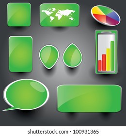 Green collection of brightly colored, glossy web elements Perfect for adding your own text or icons. Blends used to create drop shadow effect.