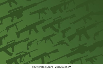 Green Collection of guns vector Assets, Multiple guns Assets background, weapons guns wallpaper, Abstract green background with Guns
