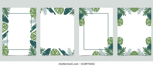 Green collection of jungle frame set with leaf,leaves vector illustration for birthday invitation,postcard,logo and sticker