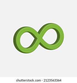Green color 3D infinity icon isolated flat design vector illustration on white background.