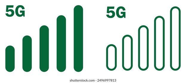 Green color 5G mobile network icon set isolated on white background.