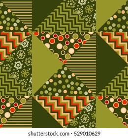 green color abstract background carpet in a patchwork style. seamless pattern vector illustration. repeatable peasant style patch fabric motif