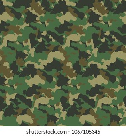 Green color abstract camouflage seamless pattern background. Modern military style camo art design backdrop. Vector illustration.