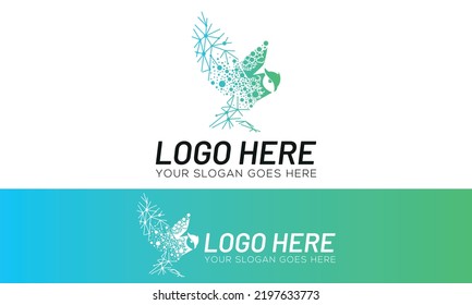 Green Color Abstract Dot Connect Bird Owl Logo